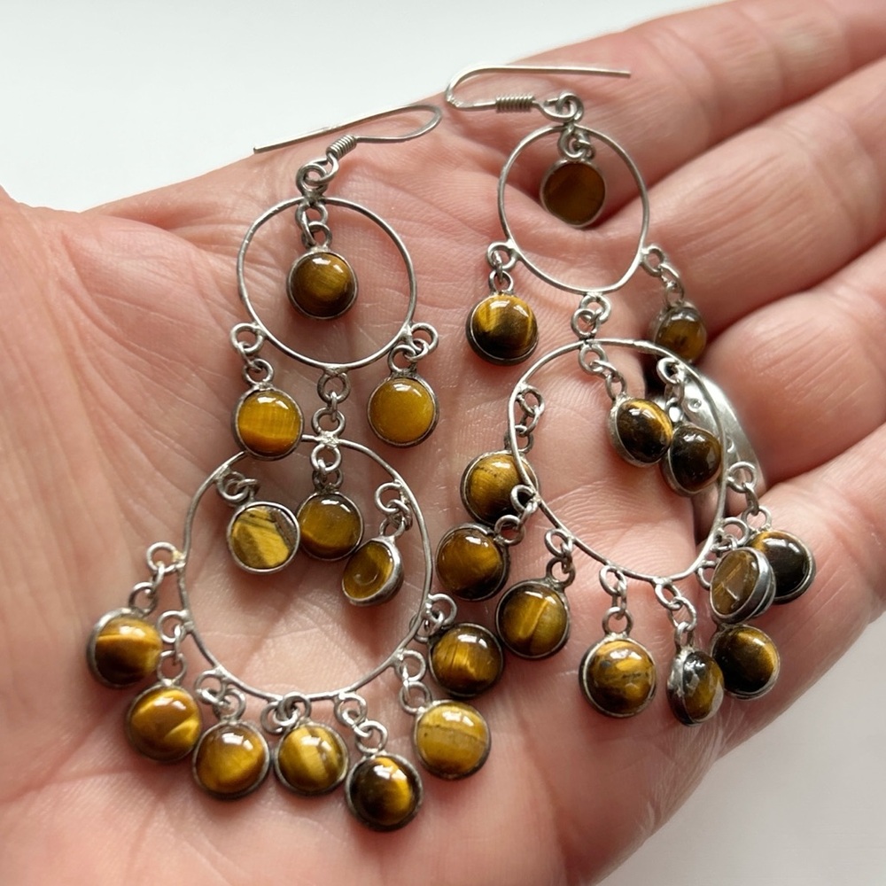 Statement Tiger’s Eye Sterling Silver Chandelier … - image 3